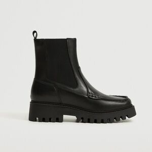 Black 100% Leather Lug Ankle Boots